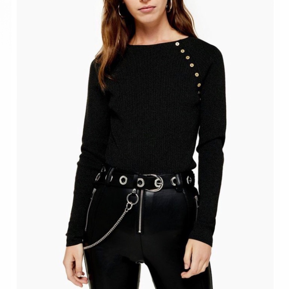 Topshop Stretchy Long Sleeve w/ Button Accents